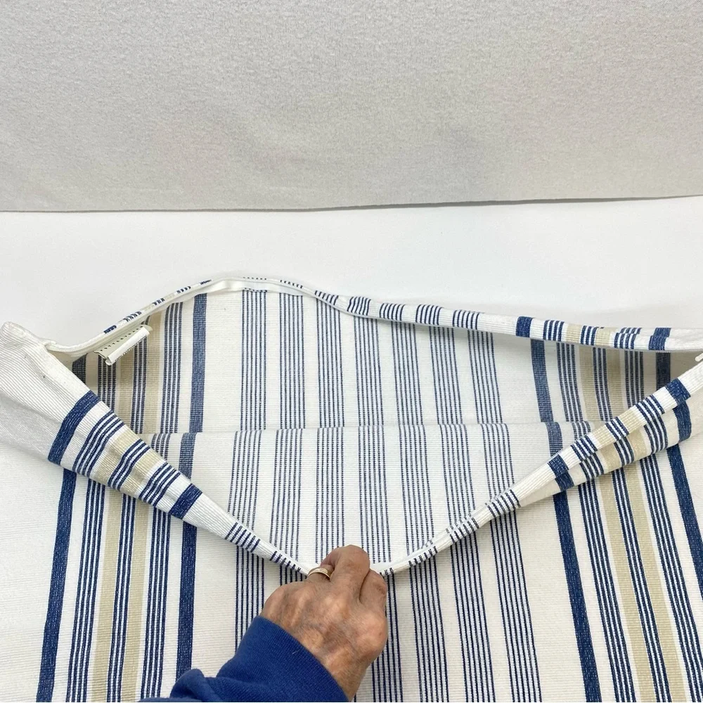 Pottery Barn Blue White Cream Striped Cotton Pillow Cover Zipper Closure Coastal